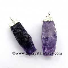 Amethyst Handknapped Rectangle Silver Electroplated Pendant
