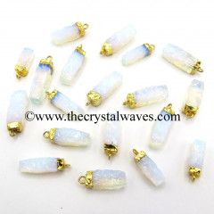 Opalite Handknapped Rectangle Gold Electroplated Pendant