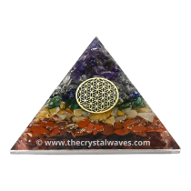 7 Chakra Layered Chips Orgone Pyramid With Flower Of Life Symbol