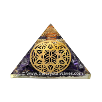 Amethyst Chips Orgone Pyramid With Flower Of Life With Star Of David Symbol