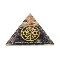 Amethyst Chips Orgone Pyramid With Yantra Symbol