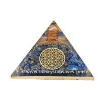 Lapis Lazuli Chips Orgone Pyramids With Flower Of Life & Copper Wrrapped Crystal Point