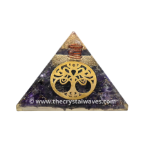 Amethyst Chips Orgone Pyramid With Vintage Tree Of Life Symbol