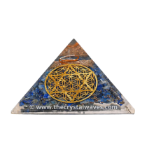 Lapis Lazuli Chips Orgone Pyramid With Flower Of Life With Star Of David Symbol