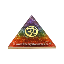 7 Chakra Layerd Dyed Quartz Chips Orgone Pyramid With Om Symbol