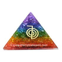 7 Chakra Layerd Dyed Quartz Chips Orgone Pyramid With Cho Ku Rei Symbol