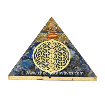 Lapis Lazuli Chips Orgone Pyramid With Flower Of Life With Chakra Symbol