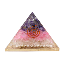 Rose Amethyst & Crystal Chips Orgone Pyramids With Copper Wrapped Crystal Point