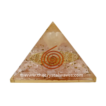 Rose Quartz Chips Big  Orgone Pyramid With Crystal Quartz Angel And Flower Of Life