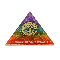 7 Chakra Layerd Dyed Quartz Chips Orgone Pyramid With Tree Of Life Symbol