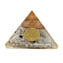 Rainbow Moonstone Chips Orgone Pyramid With Flower Of Life Symbol
