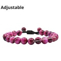 Pink Star Tiger Cats Eye Round Beads Bracelet