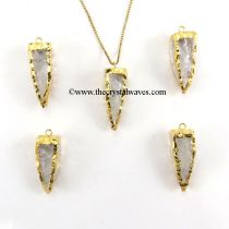 Crystal Quartz 4 Side Handknapped Tooth  Gold Electroplated Pendant