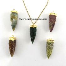 Fancy Jasper  4 Side Handknapped Tooth  Gold Electroplated Cap  Pendant