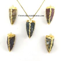 Fancy Jasper  3 Side Handknapped Tooth  Gold Electroplated  Pendant