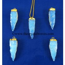 Opalite  4 Side Handknapped Tooth  Gold Electroplated Cap  Pendant