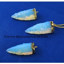 Opalite  3 Side Handknapped Tooth  Gold Electroplated Cap  Pendant
