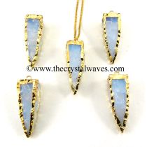 Opalite  4 Side Handknapped Tooth  Gold Electroplated  Pendant