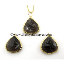 Black Obsidian Heart Handknapped Gold Electroplated Pendant