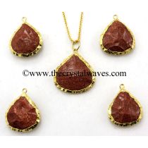 Red Goldstone Heart Handknapped Gold Electroplated Pendant