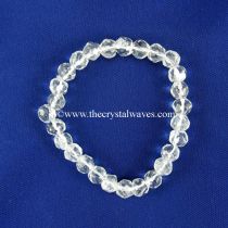 Crystal Quartz Faceted Drum Polished Round Beads Stretchable Bracelet