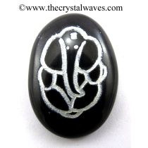 Black Agate Oval Fine Engraved Ganesha 