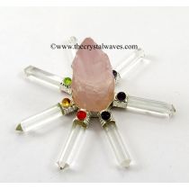 Rose Quartz Rough Point Crystal Pencil With Chakra Cabochon Energy Generator