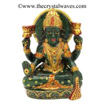 Exclusive Green Aventurine Hand Carved Gold Painted Goddess Lakshmi Ji Idol