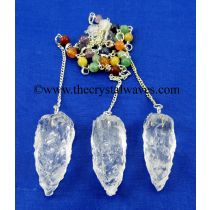 Crystal Quartz 3 Sided Hand Knapped Pendant With Chakra Chain 