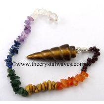 Yellow Tiger Eye Agate Spiral Pendulum With Chakra Chips Chain