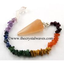 Orange Selenite Faceted   Pendulum With Chakra Chips Chain