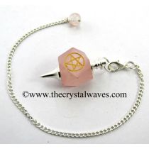 Rose Quartz Pentacle Engraved Hexagonal Pendulum