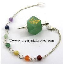 Green Aventurine Om Engraved Hexagonal Pendulum With Chakra Chain