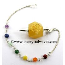 Yellow Aventurine Pentacle Engraved Hexagonal Pendulum With Chakra Chain
