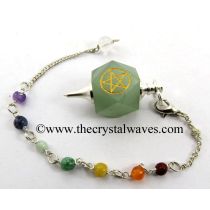 Green Aventurine Pentacle Engraved Hexagonal Pendulum With Chakra Chain