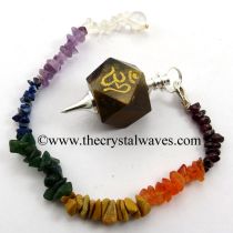 Tiger Eye Agate Om Engraved Hexagonal Pendulum With Chakra Chips Chain