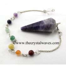Chevron Amethyst Faceted Pendulum With Chakra Chain