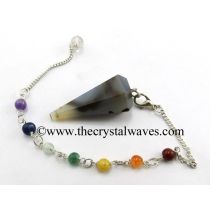 Grey Khayaldar Agate Faceted Pendulum With Chakra Chain