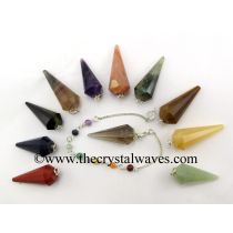 Mix Assorted Gemstone 12 Facets Pendulum With Chakra Chain