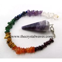Chevron Amethyst Faceted Pendulum With Chakra Chips Chain