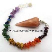 Peach Moonstone 12 Facets Pendulum With Chakra Chips Chain