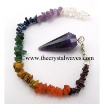 Amethyst 12 Facets Pendulum With Chakra Chips Chain