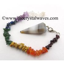 Lace Agate Faceted Pendulum With Chakra Chips Chain