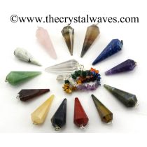 Mix Assorted Gemstone 12 Facets Pendulum With Chakra Chips Chain