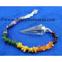 Crystal Quartz AA Grade 12 Facets Pendulum With Chakra Chips Chain