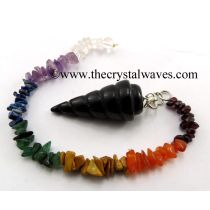 Black Agate Spiral Pendulum With Chakra Chips Chain