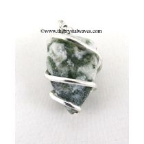 Moss Agate Hammered Nuggets Cage Wrapped Pendant