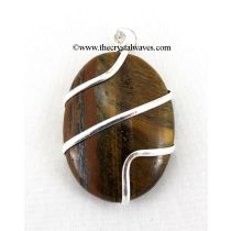 Tiger Eye Agate Cage Wrapped Oval Pendant