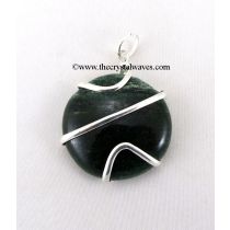 Green Aventurine Cage Wrapped Disc Pendant