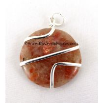 Sunstone  Cage Wrapped Disc Pendant